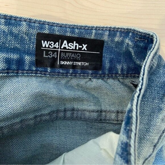 Buffalo David Bitton jeans Ash-X skinny stretch blue distressed denim size 34 - Picture 2 of 10